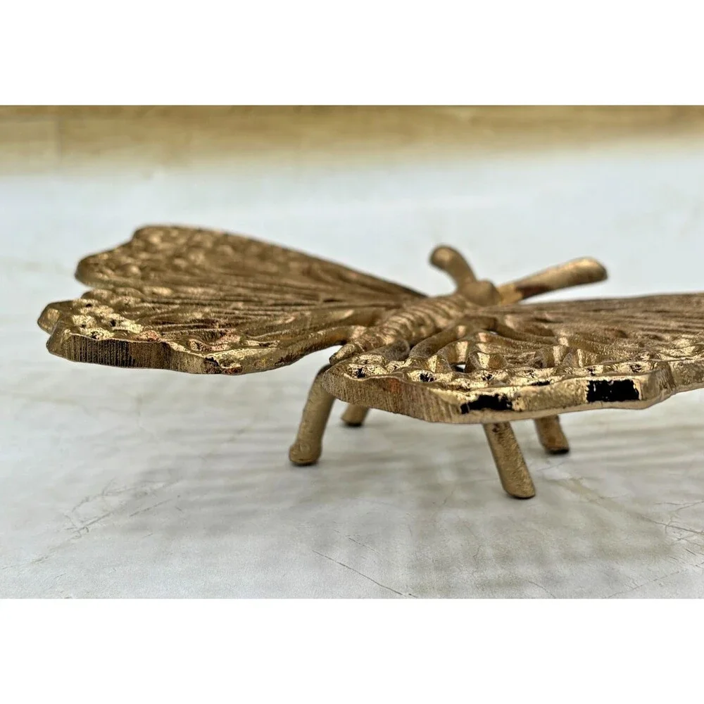 Aluminum Metal Filligree Butterfly Trivet Champagne Gold Tone Hot Plate‎ NEW!